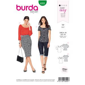 Burda Style Pattern 6202 Misses&#39; Top with Raglan Sleeves - Ballet Scoop Neck Burda Sewing Pattern 6202