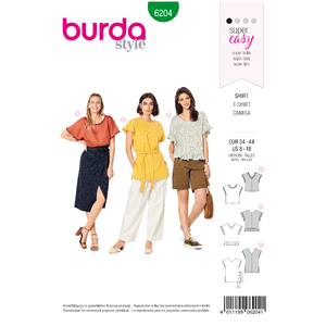 Burda Style Pattern 6204 Misses&#39; Blouse Shirt - Over-cut Shoulders - V-neck in Front or Back Burda Sewing Pattern 6204