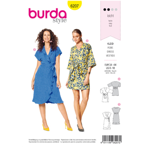 Burda Style Pattern 6207 Misses&#39; Wrap Dress with Tie Bands - Hem and Neckline Flounces Burda Sewing Pattern 6207