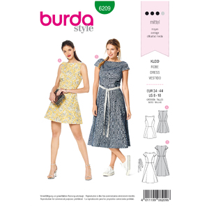 Burda Style Pattern 6209 Misses&#39; Dress with Flared Skirt - Scooped Neckline Burda Sewing Pattern 6209