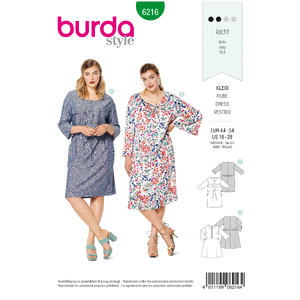 Burda Style Pattern 6216 Women&#39;s Dress with Front Button Fastening and a Band at the Waist Burda Sewing Pattern 6216