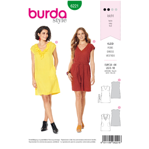 Burda Style Pattern 6221 Misses&#39; Dress - Sleeveless - V-Neck with Flounce - Casual Cut Burda Sewing Pattern 6221