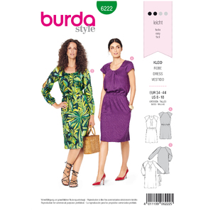 Burda Style Pattern 6222 Misses&#39; Dress with Pleats at Neckline - Raglan Sleeves Burda Sewing Pattern 6222