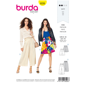 Burda Style Pattern 6226 Misses&#39; Bermudas - Culottes - Pleats at Waistband Burda Sewing Pattern 6226