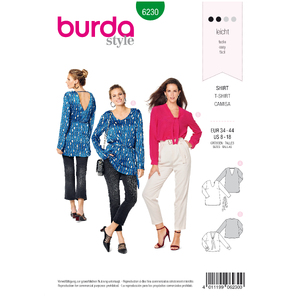 Burda Style Pattern 6230 Misses&#39; Blouse-like Top - V-Neck Burda Sewing Pattern 6230