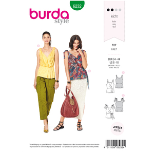 Burda Style Pattern 6232 Misses&#39; Top in Wrap Look - Stretch Straps Burda Sewing Pattern 6232
