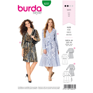 Burda Style Pattern 6237 Misses&#39; Dress with Button Fastening - Shirt Blouse Style - V-Neck Burda Sewing Pattern 6237