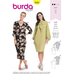 Burda Style Pattern B6363 Women&#39;s Dress Burda Sewing Pattern 6363