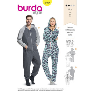 Burda Style Pattern B6397 Unisex Hodded Jumpsuit Burda Sewing Pattern 6397