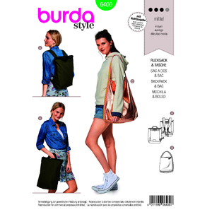 Burda Style Pattern B6400 Backpack with Zipper Fastener Burda Sewing Pattern 6400