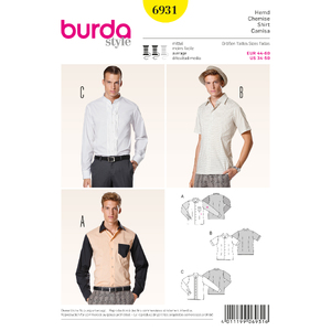 Burda B6931 Burda Style Menswear Sewing Pattern Burda Sewing Pattern 6931