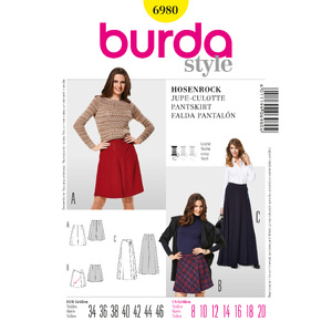 Burda B6980 Burda Style Trouserskirts Sewing Pattern Burda Sewing Pattern 6980