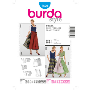 Burda B7870 Dirndl Dress Sewing Pattern Burda Sewing Pattern 7870