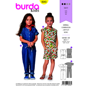 Burda Style Pattern B9343 Child&#39;s Drop Waist Jumpsuit Burda Sewing Pattern 9343