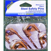 HabeeSavers Steel Safety Pins, 38mm, 100 Pieces Value Pack, Re-Usable Hinged Tin