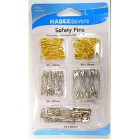 Habee$avers Safety Pins, 100 Pieces Assorted, Nickle Plate &amp; Brass