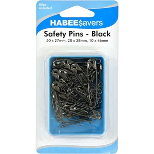 Black Safety Pins Assorted pack of 80 by Habeesavers