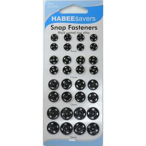 HabeeSavers Snap Fasteners, BLACK, Zinc Alloy, 32 Assorted, 9, 11, 13 &amp; 15mm