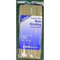 Habee$avers Polycotton Bias Binding, BEIGE, 12mm x 5m, 65% Polyester, 35% Cotton
