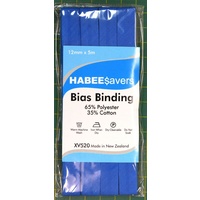 Habee$avers Polycotton Bias Binding, 12mm x 5m, COBALT BLUE, 65% Polyester, 35% Cotton