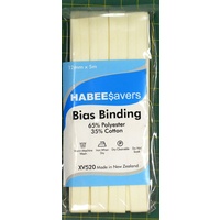 Habee$avers Polycotton Bias Binding, CREAM, 12mm x 5m, 65% Polyester, 35% Cotton