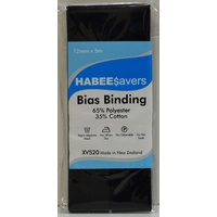 Habee$avers Polycotton Bias Binding, NAVY BLUE, 12mm x 5m, 65% Polyester, 35% Cotton