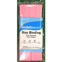 Habee$avers Polycotton Bias Binding, PINK, 12mm x 5m, 65% Polyester, 35% Cotton