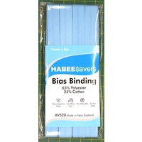 Habee$avers Polycotton Bias Binding, SKY BLUE, 12mm x 5m, 65% Polyester, 35% Cotton