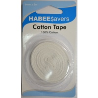 Habee$avers Cotton Tape 6mm x 5m, 100% Cotton, Habee Savers Value