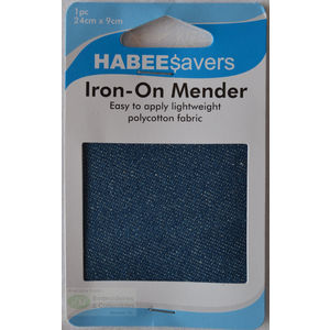 Habeesavers Iron-On Patches, Medium DENIM, 1 Piece Light Weight, 24cm x 9cm