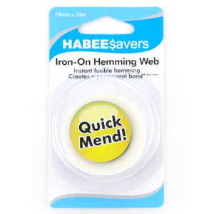 HabeeSavers Iron-On Hemming Web, 19mm x 10m, Quick Mend White