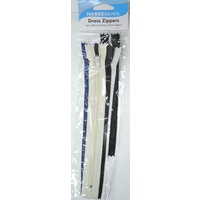 Habeesavers Dress Zippers 6 Pack, 4 x 20cm, 2 x 15cm, Black, White, Navy, Cream