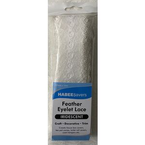 Habee$avers Feater Edge Eyelet Lace, 15m Pack, Iridecent White
