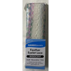 Habee$avers Feater Edge Eyelet Lace, 15m Pack, Iridecent Multi Colour Edge