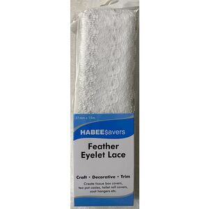 Habee$avers Feater Edge Eyelet Lace, 15m Pack, White