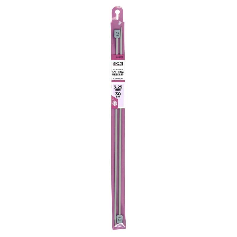 Birch 3.25mm x 30cm Knitting Needle, 1 Pair per Pack, aka Knitting Pins
