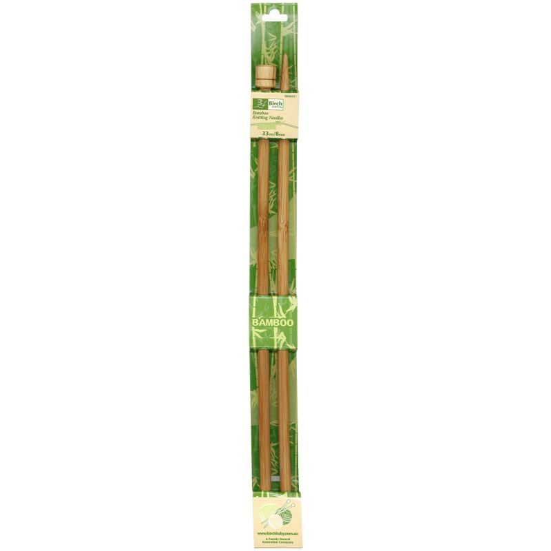 Bamboo Knitting Pins 33cm x 8.00mm, Knobbed Knitting Needles