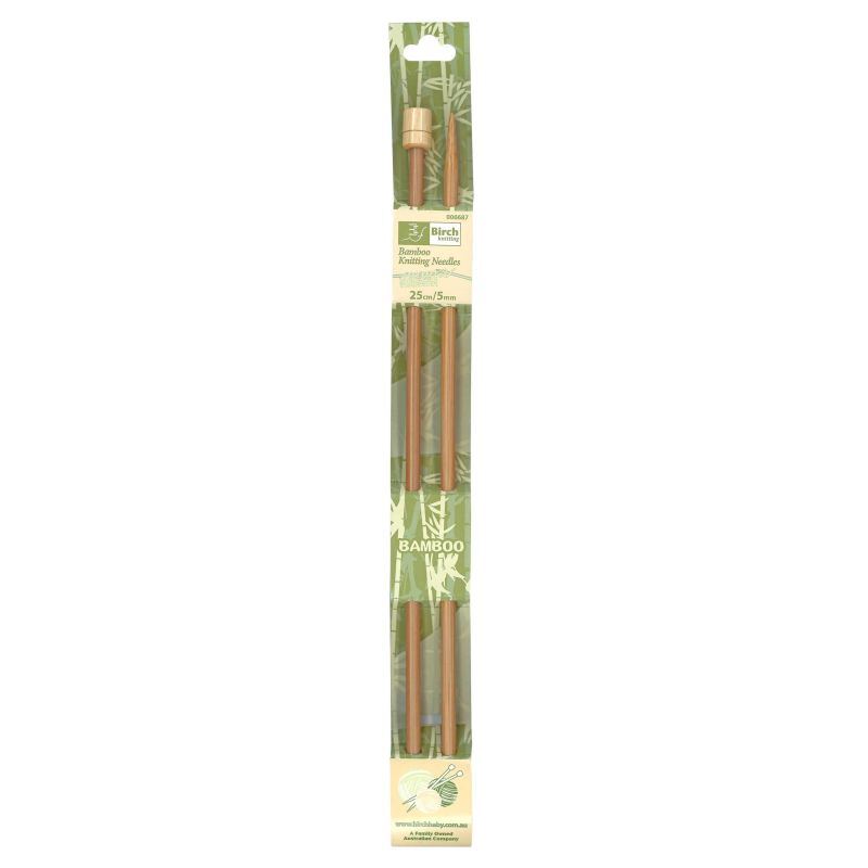 Bamboo Knitting Pins 25cm x 5.00mm, Knobbed Knitting Needles