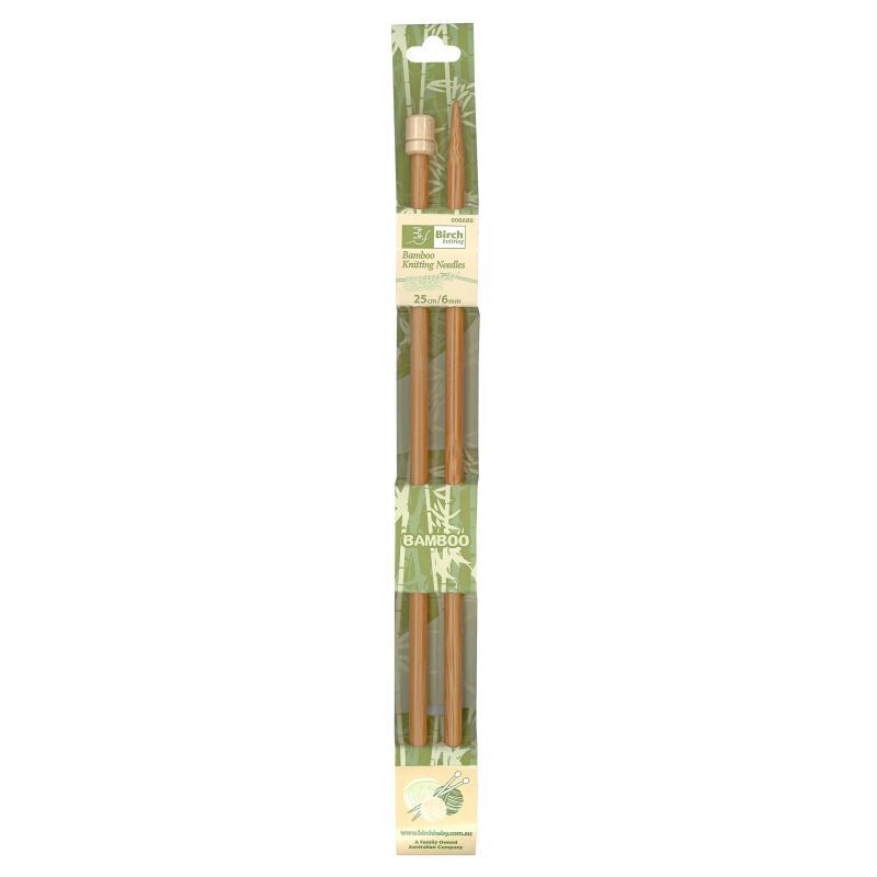 Bamboo Knitting Pins 25cm x 6.00mm, Knobbed Knitting Needles