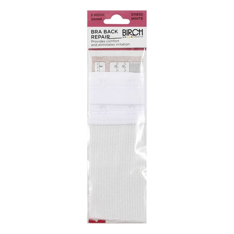 Birch Bra Back Repair 50mm (2"), 2 Hooks, WHITE