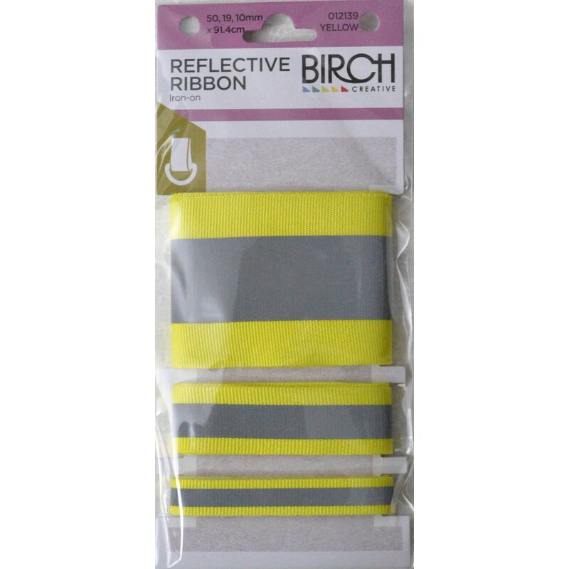 Birch Iron On Reflective Ribbon, Hi Vis Tape YELLOW, 50, 19 & 10mm, 91.4cm each