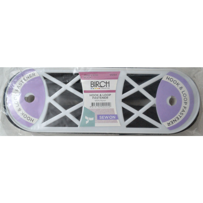 Birch Hook and Loop Fastener Tape Sew In, 25mm x 12.5 Metres, BLACK