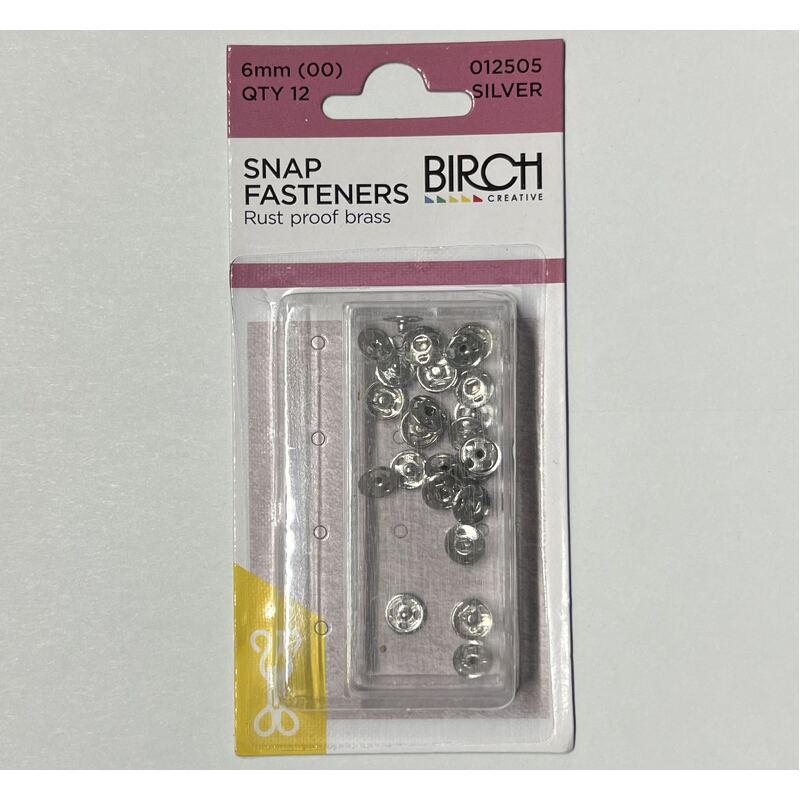 Birch 6mm Press Studs (Snap Fasteners), Silver Colour, 12 Sets, Sew-In