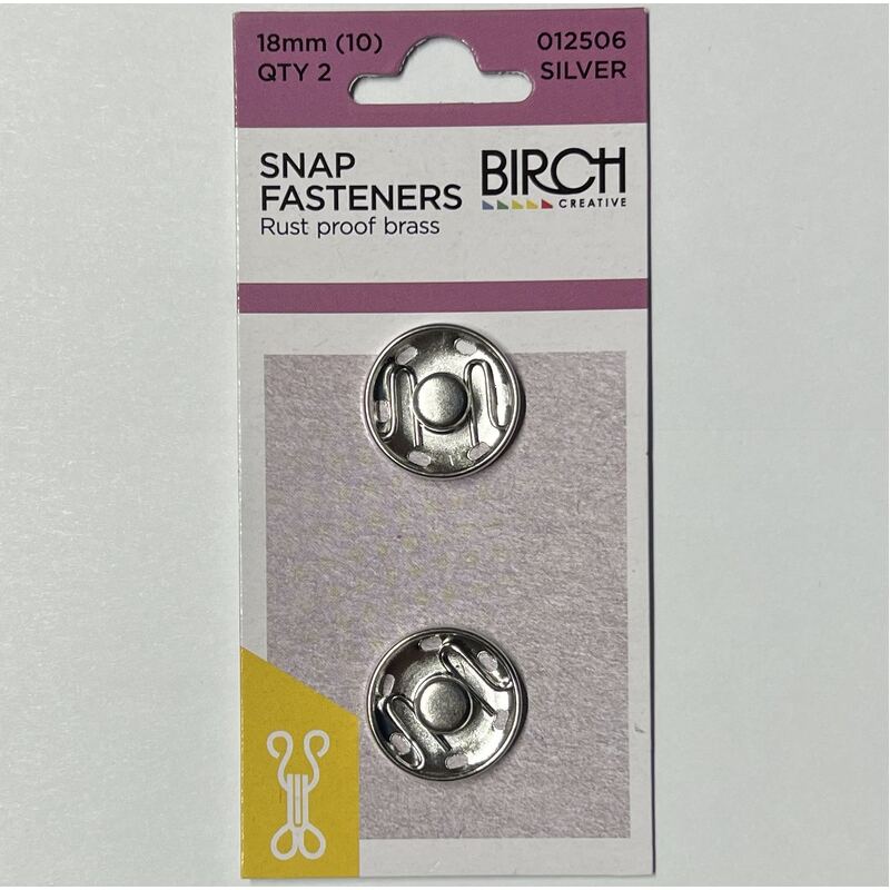 Birch 18mm Press Studs (Snap Fasteners), Silver Colour, 2 Sets, Sew-In