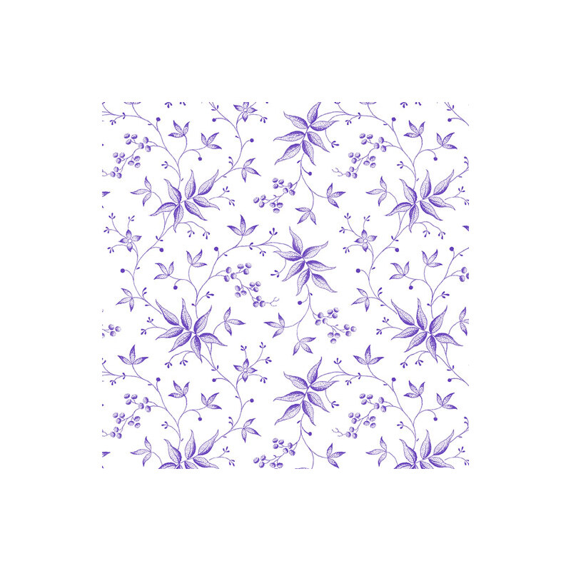 Lavender Fields, Elise Leaves Purple/White, Cotton Fabric 110cm Wide (0183-3463)