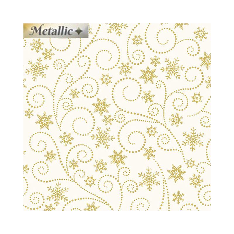 Winter Elegance Swirling Frost Metallic NATURAL 110cm Wide Cotton Fabric (0190-3609)
