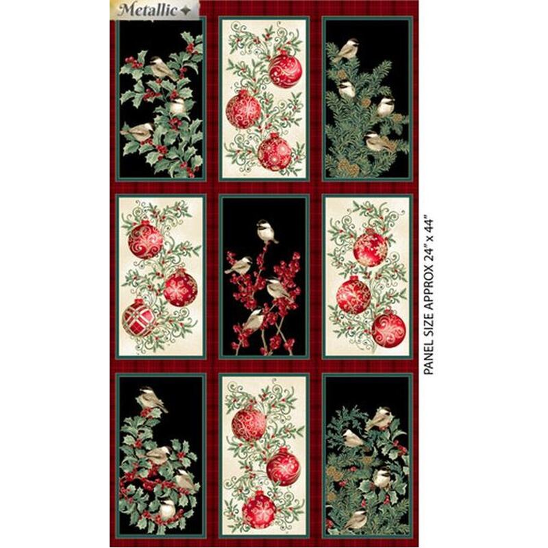 Winter Elegance Ornaments PANEL MULTI 100% Cotton Fabric, 112cm x 60cm Per Panel