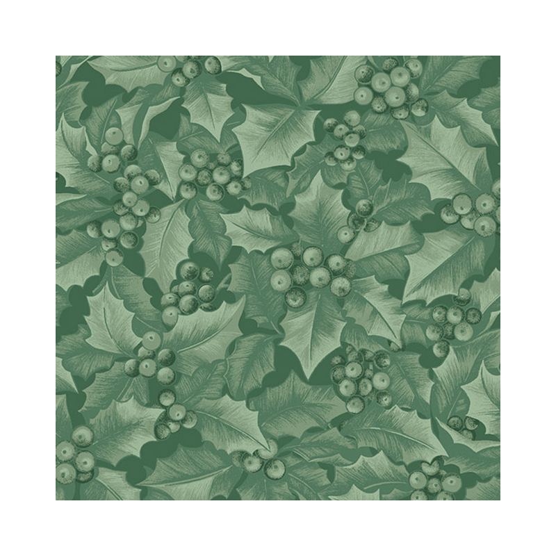 Winter Elegance Holly & Berries MED GREEN 110cm Wide Cotton Fabric (0190-4343)