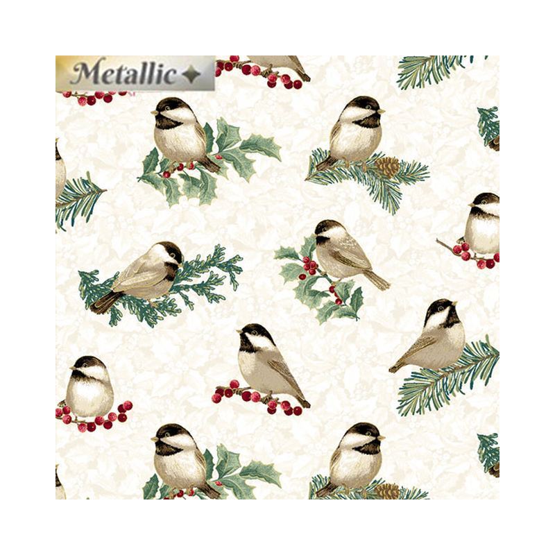 Winter Elegance Winter Chickadees NATURAL 110cm Wide Cotton Fabric (0190-4409)