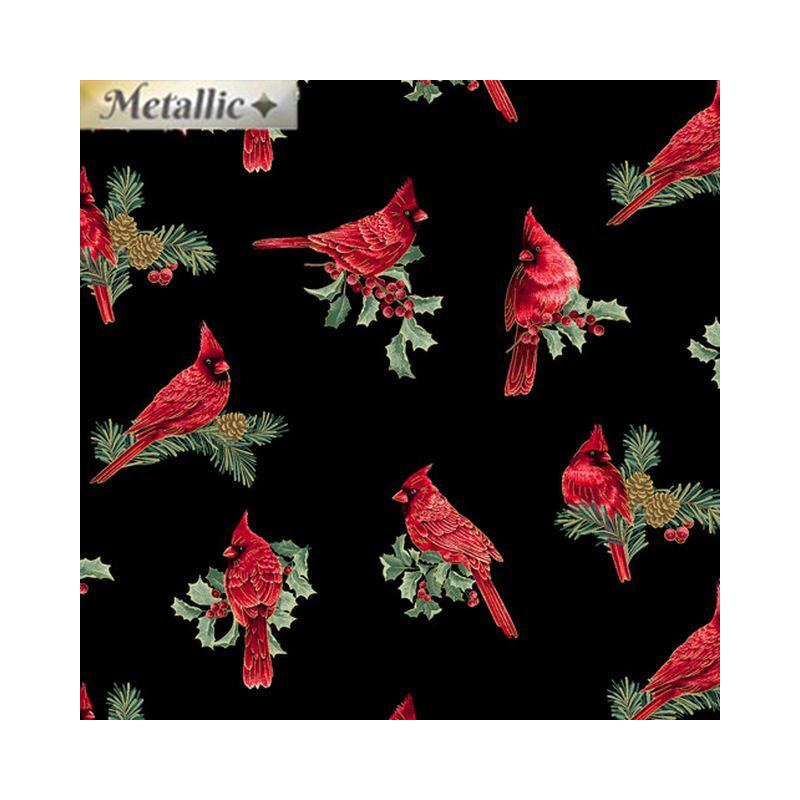 Winter Elegance Winter Cardinals BLACK 110cm Wide Cotton Fabric (0190-4512)